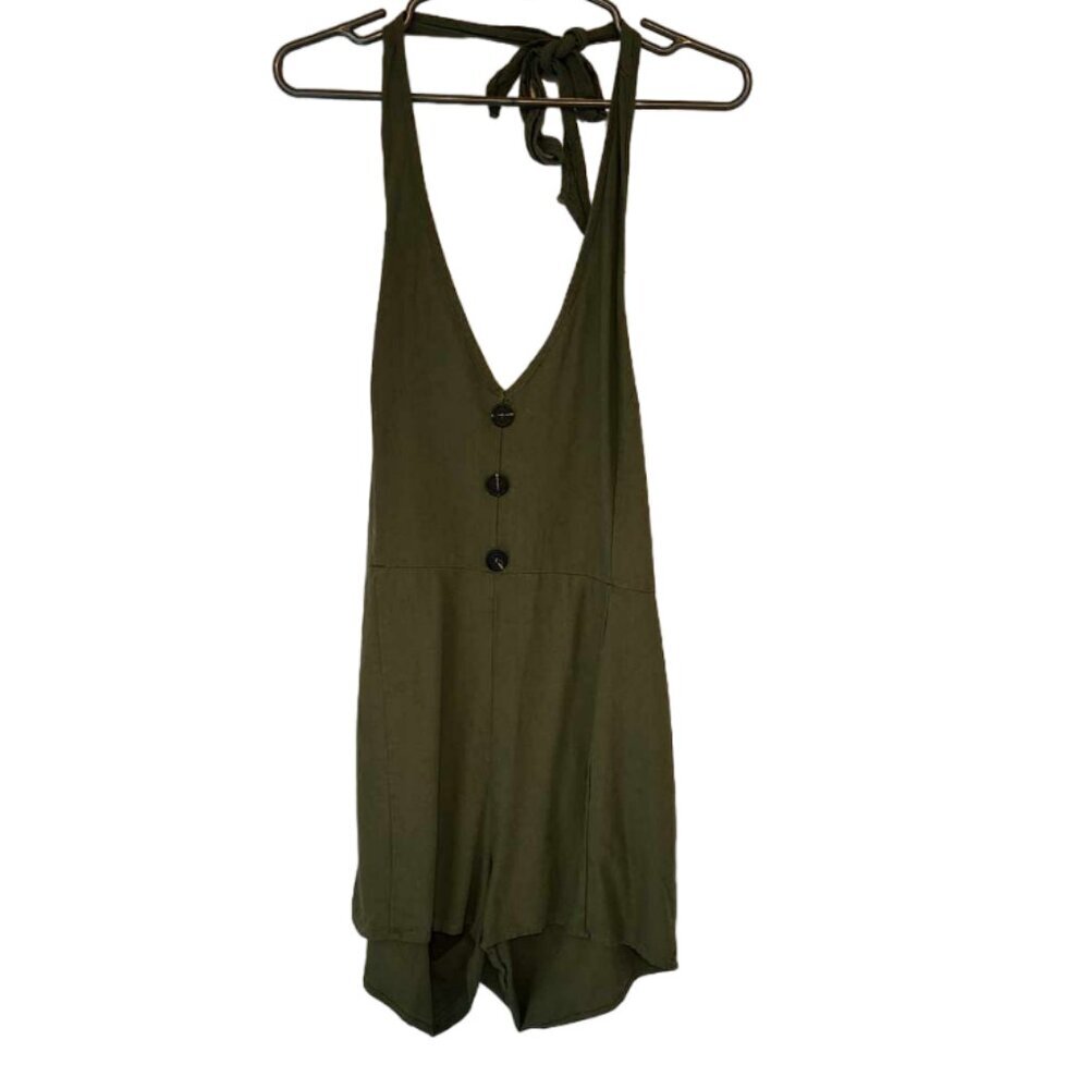 EUC Cotton On Olive Green Shorts Halter Romper Linen mixture